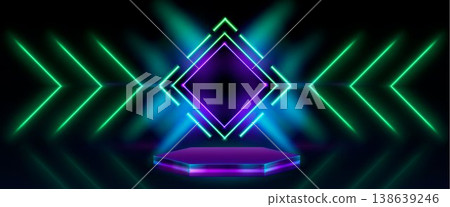 Casino podium with neon lights, game show stage Casino podium with neon lights, game show stage 138639246