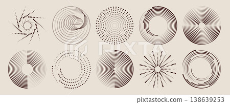 Circular halftone pattern with dots, swirl motion 138639253