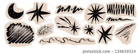 Black crayon scribbles set isolated on white Black crayon scribbles set isolated on white 138639314