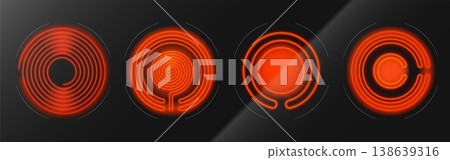 Induction cooktop burners set isolated on black Induction cooktop burners set isolated on black 138639316