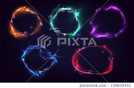 Electric energy frame glowing blue lightning bolts 138639332