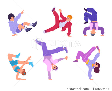 Street dance. Break dancers in action poses expression movement exact vector urban dance people Street dance. Break dancers in action poses expression movement exact vector urban dance people 138639384