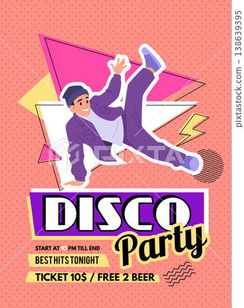 Music party. retro poster for disco party with break dance character and place for text 138639395