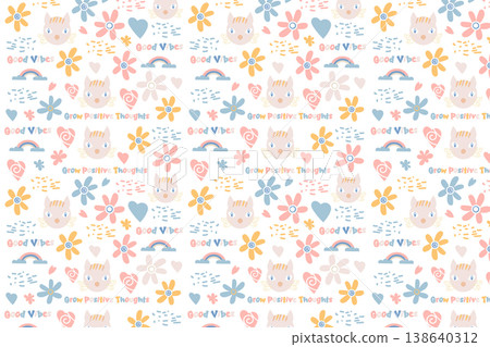 Good Vibes Seamless Pattern, Vector Good Vibes Seamless Pattern, Vector 138640312