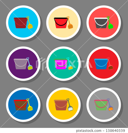 Vector icon illustration logo for set symbols bucket and spade for sand 138640339