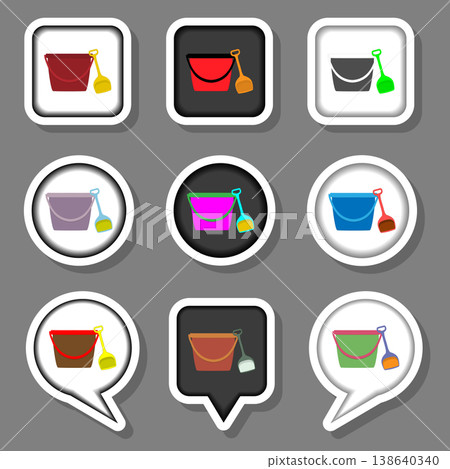 Vector icon illustration logo for set symbols bucket and spade for sand 138640340