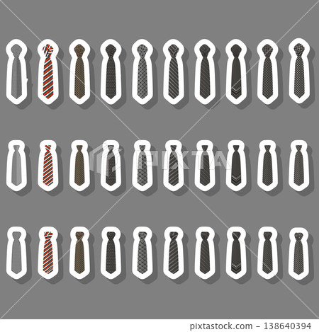 Illustration on theme big set ties different types, neckties various size Illustration on theme big set ties different types, neckties various size 138640394