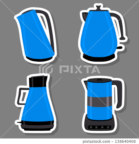 Vector illustration for set of colored electric teapots Vector illustration for set of colored electric teapots 138640408