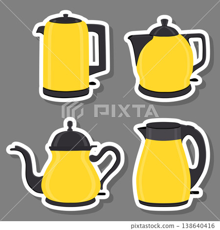 Vector illustration for set of colored electric teapots Vector illustration for set of colored electric teapots 138640416