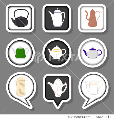 Vector illustration for set of colored ceramic teapot Vector illustration for set of colored ceramic teapot 138640418