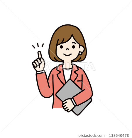 一張向量插圖，描繪了一位手持筆記型電腦的女商人的上半身，並解釋了關鍵要點。 138640478