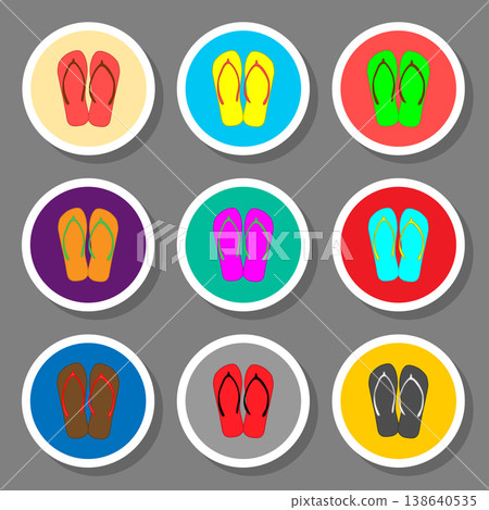 Vector icon logo for set symbols summer slippers sandal flip flop Vector icon logo for set symbols summer slippers sandal flip flop 138640535