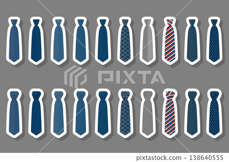 Illustration on theme big set ties different types, neckties various size Illustration on theme big set ties different types, neckties various size 138640555