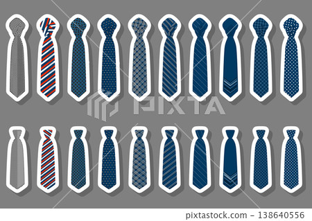 Illustration on theme big set ties different types, neckties various size Illustration on theme big set ties different types, neckties various size 138640556