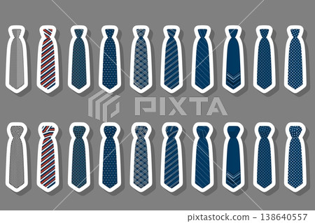 Illustration on theme big set ties different types, neckties various size Illustration on theme big set ties different types, neckties various size 138640557