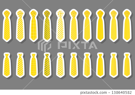 Illustration on theme big set ties different types, neckties various size Illustration on theme big set ties different types, neckties various size 138640582