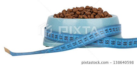 Pet food bowl with measuring tape isolated on transparent background Pet food bowl with measuring tape isolated on transparent background 138640598