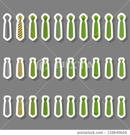 Illustration on theme big set ties different types, neckties various size Illustration on theme big set ties different types, neckties various size 138640608