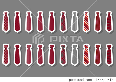 Illustration on theme big set ties different types, neckties various size Illustration on theme big set ties different types, neckties various size 138640612
