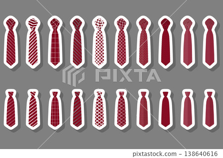 Illustration on theme big set ties different types, neckties various size Illustration on theme big set ties different types, neckties various size 138640616