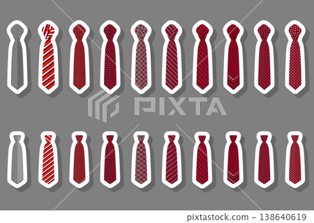 Illustration on theme big set ties different types, neckties various size Illustration on theme big set ties different types, neckties various size 138640619