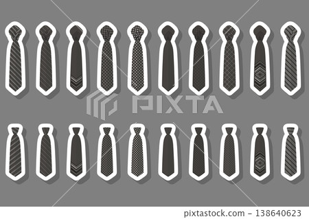 Illustration on theme big set ties different types, neckties various size Illustration on theme big set ties different types, neckties various size 138640623