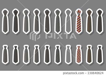 Illustration on theme big set ties different types, neckties various size Illustration on theme big set ties different types, neckties various size 138640624