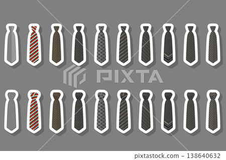 Illustration on theme big set ties different types, neckties various size Illustration on theme big set ties different types, neckties various size 138640632