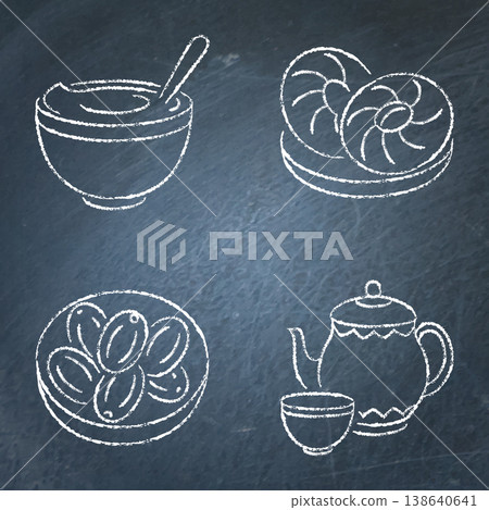 Nowruz traditional treats chalkboard icon set Nowruz traditional treats chalkboard icon set 138640641