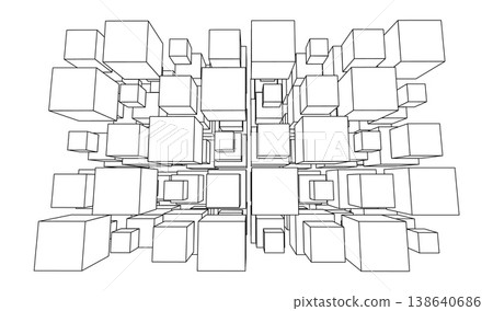 Abstract vector cube for 3d geometric design element and background technology block. Concept blue box for illustration network business and digital futuristic big data. Abstract ai blockchain. 138640686