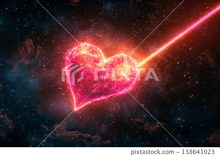 Giant heart-shaped shooting star glowing brightly across the night sky Giant heart-shaped shooting star glowing brightly across the night sky 138641023