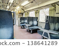 An empty local train car: Retro blue box seats and a nostalgic train journey (4K) 138641289
