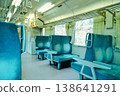 An empty local train car: Retro blue box seats and a nostalgic train journey (4K) 138641291