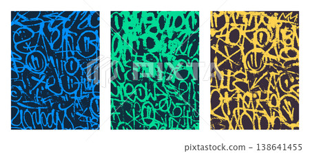 Graffiti Tagging Backgrounds Set, Urban Street Art Textures. Graffiti Tagging Backgrounds Set, Urban Street Art Textures. 138641455
