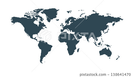 Vector world map solid shape isolated on white background Vector world map solid shape isolated on white background 138641470