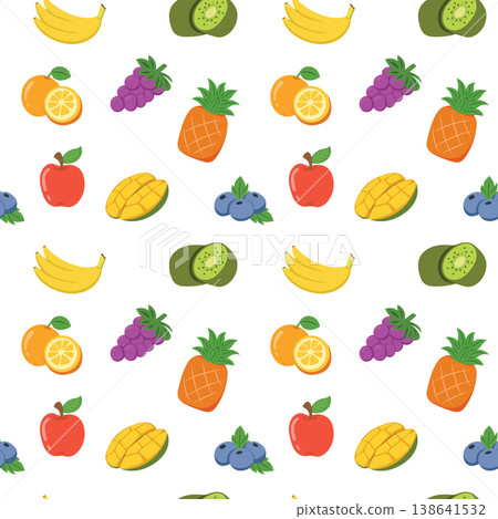 Tropical fruit seamless pattern with pineapple and grape Tropical fruit seamless pattern with pineapple and grape 138641532