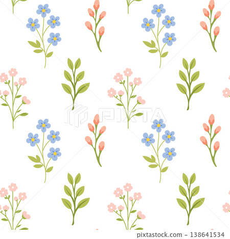 Delicate wildflower seamless pattern on blue background  138641534