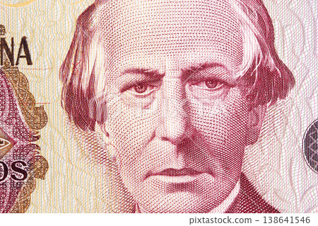 Juan Bautista Alberdi a closeup portrait from Argentine money 138641546