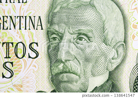 Jose de San Martin a closeup portrait from Argentine money 138641547