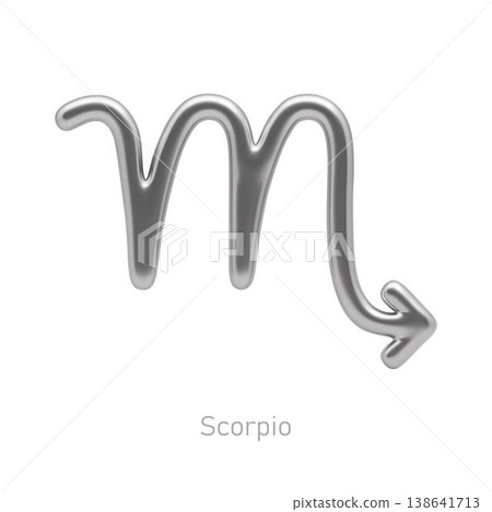 Scorpio silver zodiac sign on white background. Star sign for astrology horoscope. Luxury zodiac stylized symbol. 3D realistic silver design of horoscope constellation sign vector illustration Scorpio silver zodiac sign on white background. Star sign for astrology horoscope. Luxury zodiac stylized symbol. 3D realistic silver design of horoscope constellation sign vector illustration 138641713