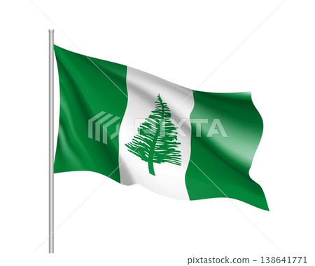 Waving flag of Norfolk Island. Illustration of Oceania country flag on flagpole. Vector 3d icon isolated on white background Waving flag of Norfolk Island. Illustration of Oceania country flag on flagpole. Vector 3d icon isolated on white background 138641771