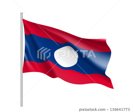 Waving flag of Laos. Illustration of Asian country flag on flagpole. Vector 3d icon isolated on white background Waving flag of Laos. Illustration of Asian country flag on flagpole. Vector 3d icon isolated on white background 138641773