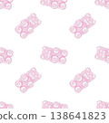 Watercolor gummy bear pattern. Tender candy in the shape of a bear. Clip art. Perfect for designing and packaging sweets and vitamins. 138641823