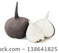 Black radish, half and piece on a white background. Isolated 138641825
