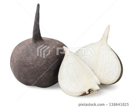 Black radish, half and piece on a white background. Isolated Black radish, half and piece on a white background. Isolated 138641825