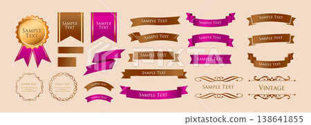 Ribbon ornament design set and antique border and frame designs 138641855