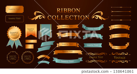 Ribbon ornament design set and antique border and frame designs 138641861