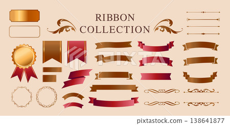 Ribbon ornament design set and antique border and frame designs Ribbon ornament design set and antique border and frame designs 138641877
