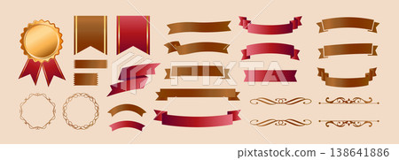 Ribbon ornament design set and antique border and frame designs Ribbon ornament design set and antique border and frame designs 138641886