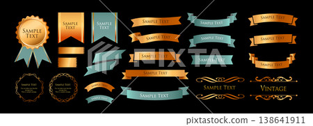 Ribbon ornament design set and antique border and frame designs Ribbon ornament design set and antique border and frame designs 138641911